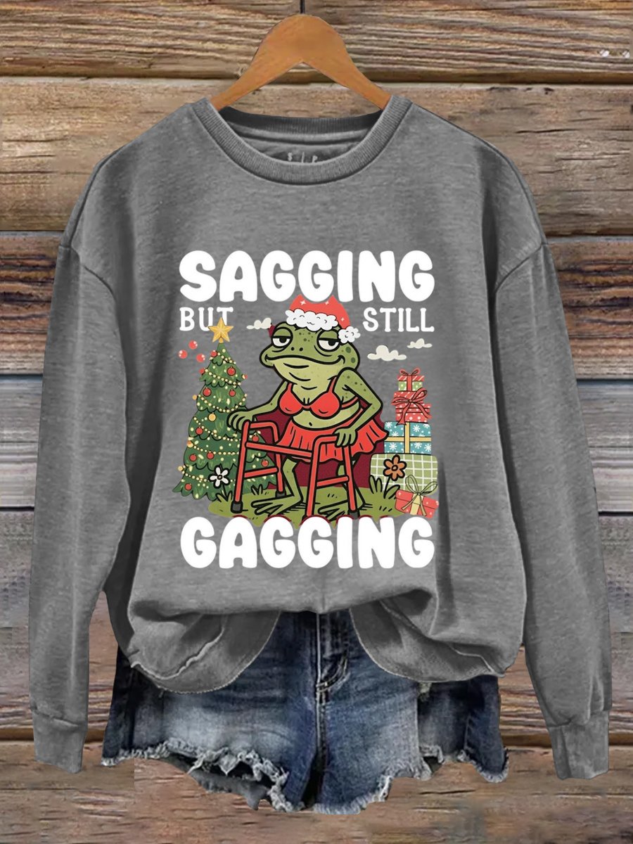 Sagging But Still Gagging Funny Frog Christmas Art Print Sweatshirt