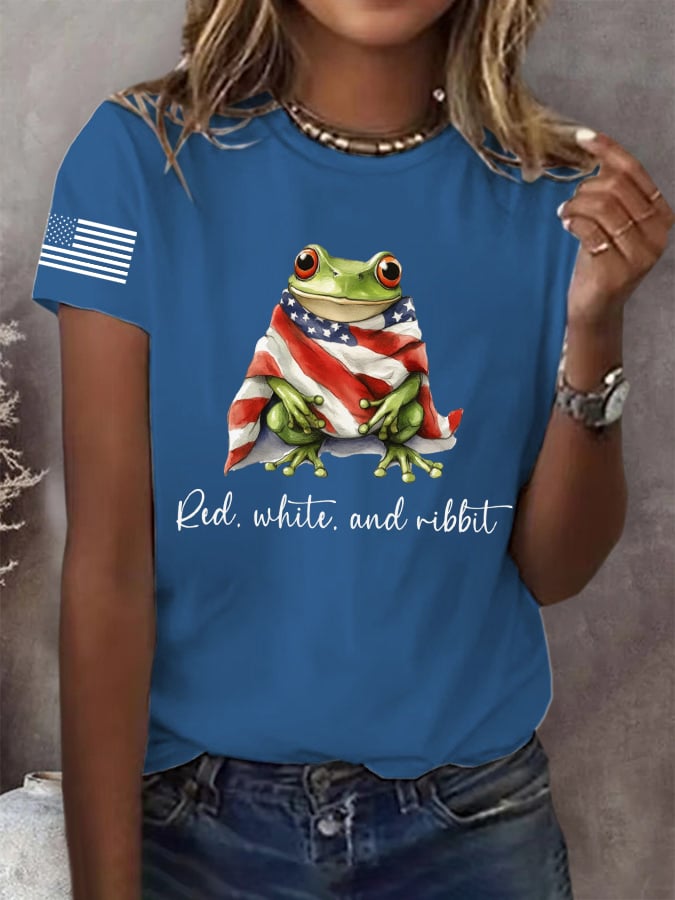 Women's Retro Red, White and Ribbit Frog FDT Print T-Shirt