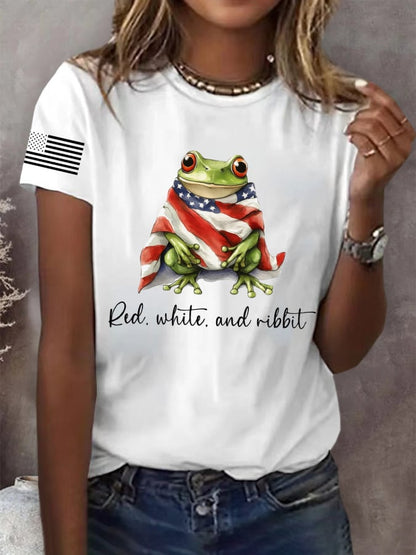 Women's Retro Red, White and Ribbit Frog FDT Print T-Shirt