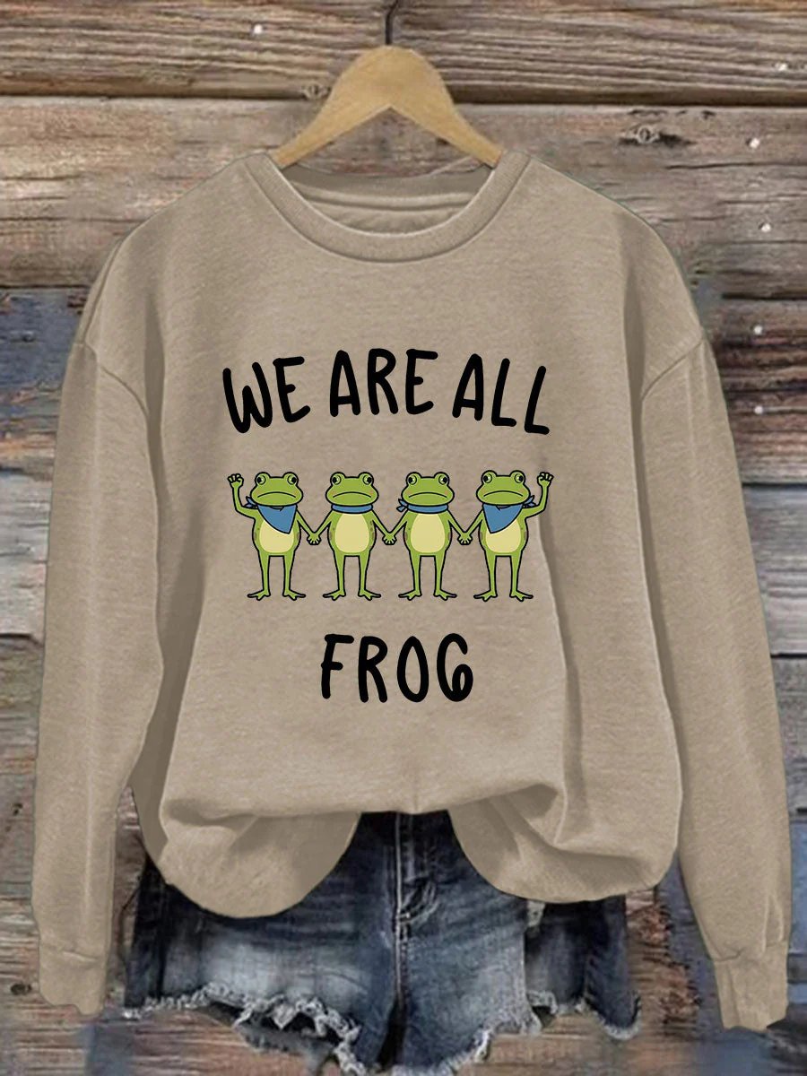 Women's Retro Resist Frog Printed Round Neck Sweatshirt