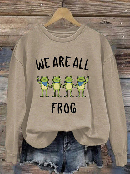 Women's Retro Resist Frog Printed Round Neck Sweatshirt