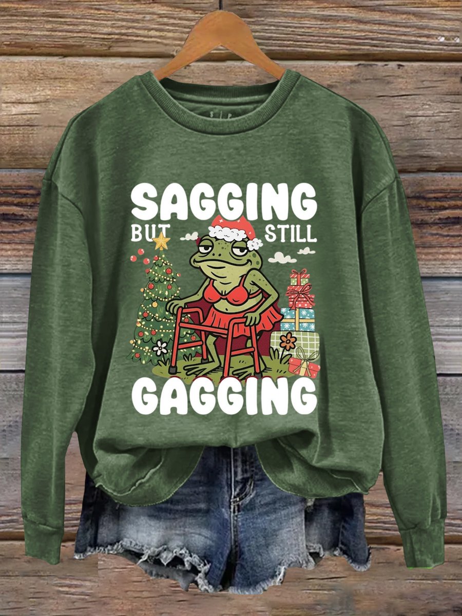 Sagging But Still Gagging Funny Frog Christmas Art Print Sweatshirt