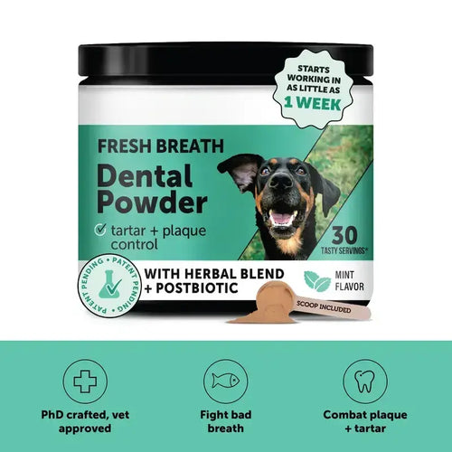 Breath Freshener and Teeth Cleaning Dental Care for Dogs, Plaque Tartar Remover with Natural, Clinically Studied Postbiotic - 30 Scoops