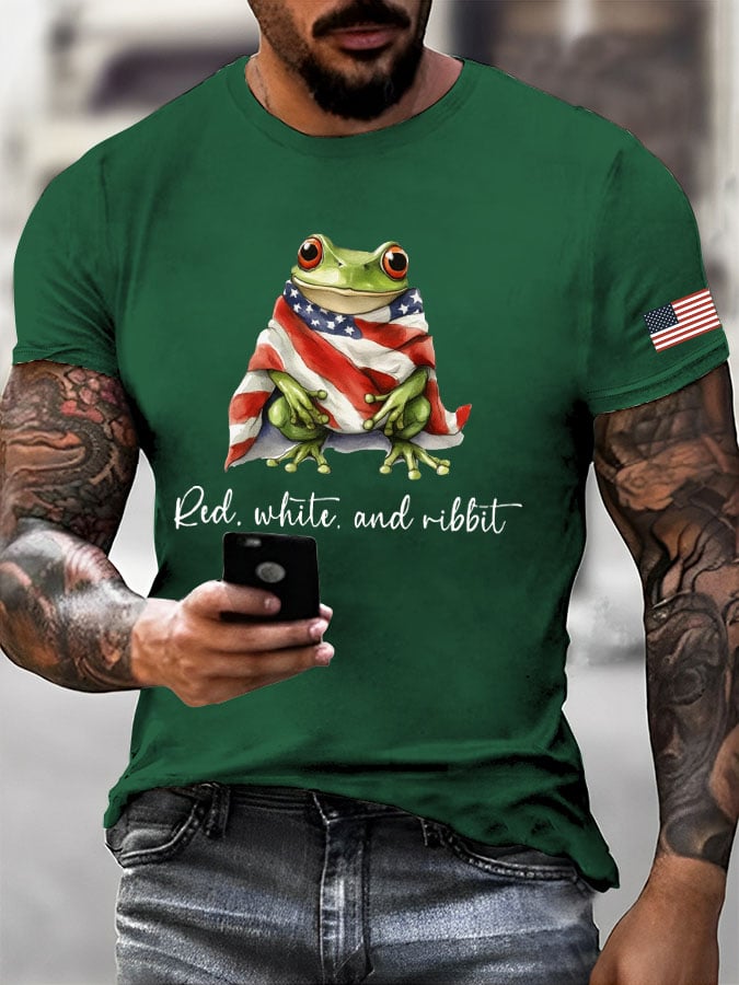 Men'S Red, White and Ribbit Frog Print T-Shirt