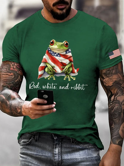 Men'S Red, White and Ribbit Frog Print T-Shirt