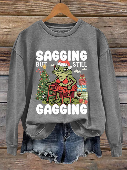 Sagging But Still Gagging Funny Frog Christmas Art Print Sweatshirt