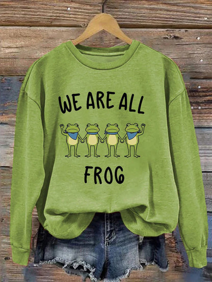 Women's Retro Resist Frog Printed Round Neck Sweatshirt