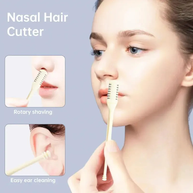 2-in-1 Nasal Hair Cutter,1pcs Double Sided Nasal Hair Cutter,Nostril Hair Remover Tool, 360° Rotating Nose Hair Trimmer with Ear Digger for Men and Women Manual Nose Hair Trimmer pocket knife case