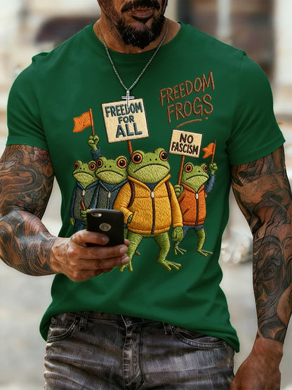 Men's Freedom for All, Freedom Frog, Against Fascism Vintage Graphic Print T-Shirt