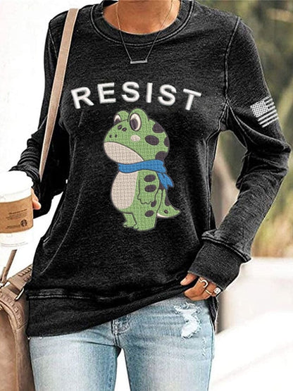 Women's Retro Frog Revolt Print Sweatshirt