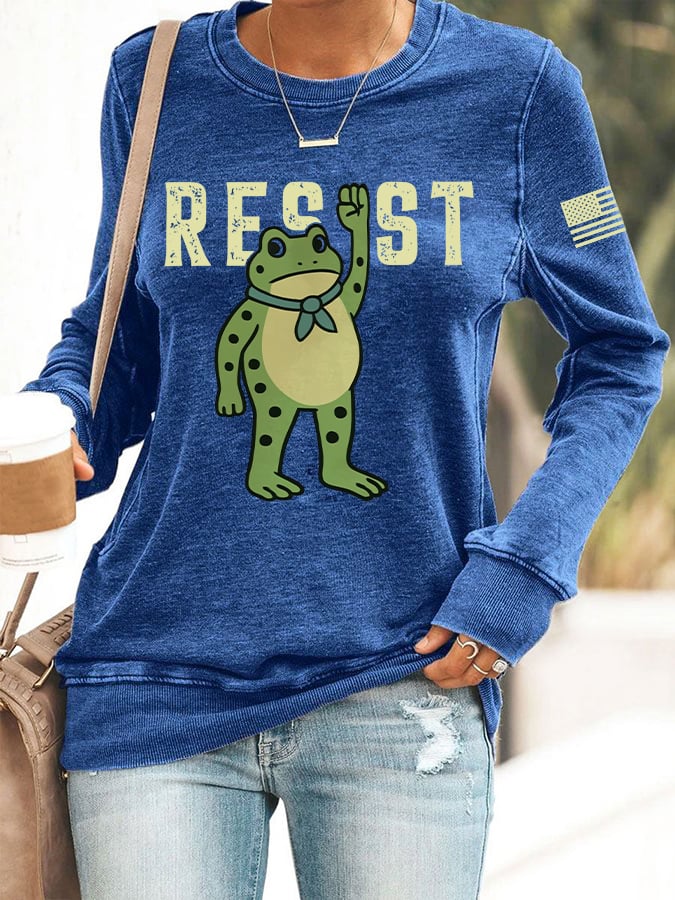Women's Resist Frog Print Round Neck Sweatshirt