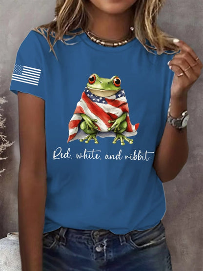 Women's Retro Red, White and Ribbit Frog FDT Print T-Shirt