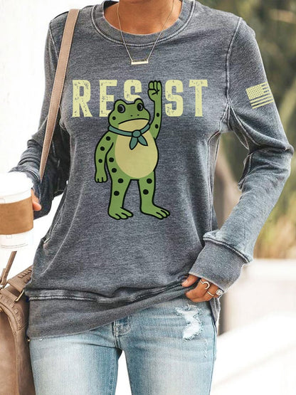 Women's Resist Frog Print Round Neck Sweatshirt