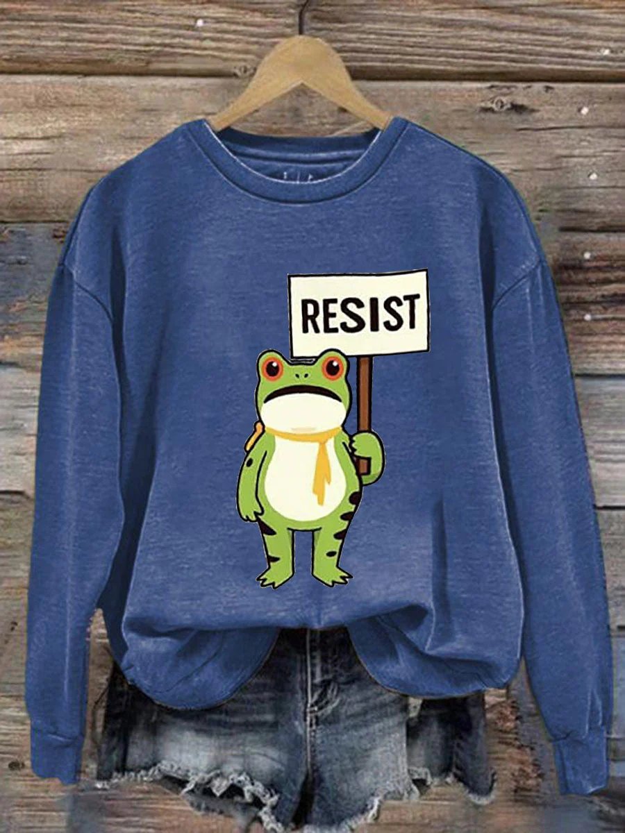 Women's Retro Resist Frog Printed Round Neck Sweatshirt