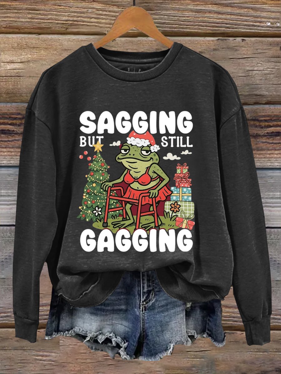 Sagging But Still Gagging Funny Frog Christmas Art Print Sweatshirt