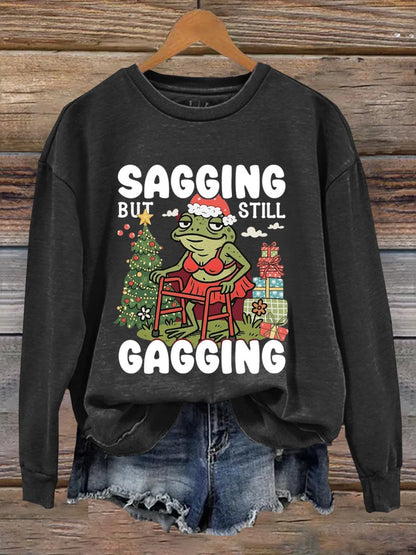 Sagging But Still Gagging Funny Frog Christmas Art Print Sweatshirt