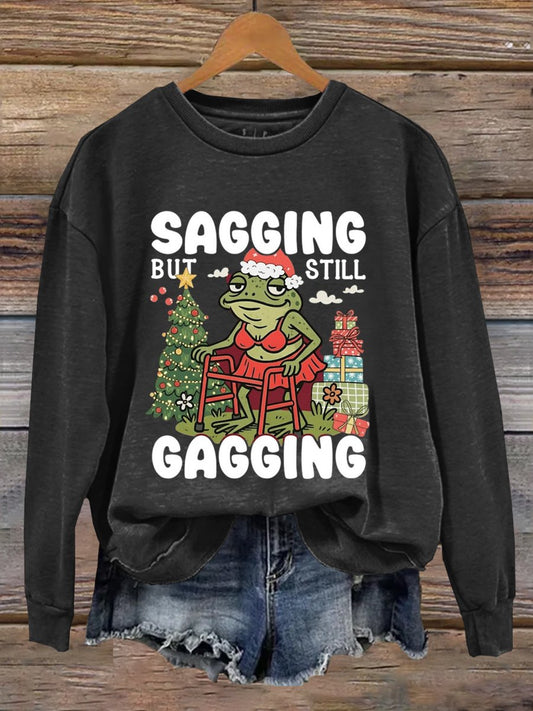 Sagging But Still Gagging Funny Frog Christmas Art Print Sweatshirt