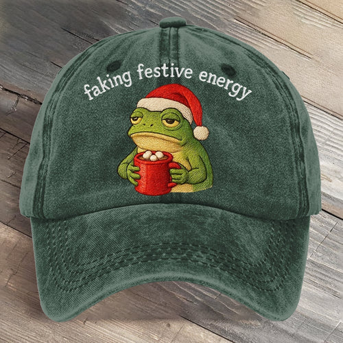 Faking Festive Energy Frog Art Printed Cap