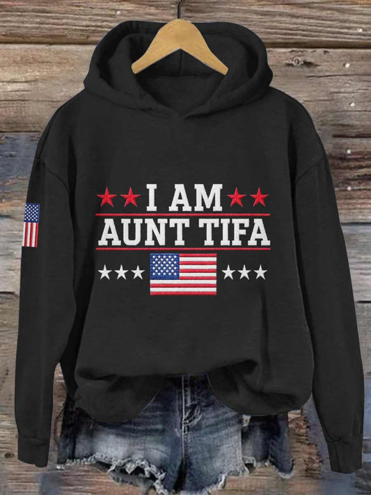 I Am Aunt Tifa Frog Art Printed Hooded Sweatshirt