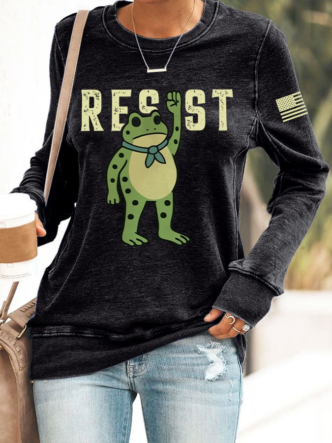 Women's Resist Frog Print Round Neck Sweatshirt