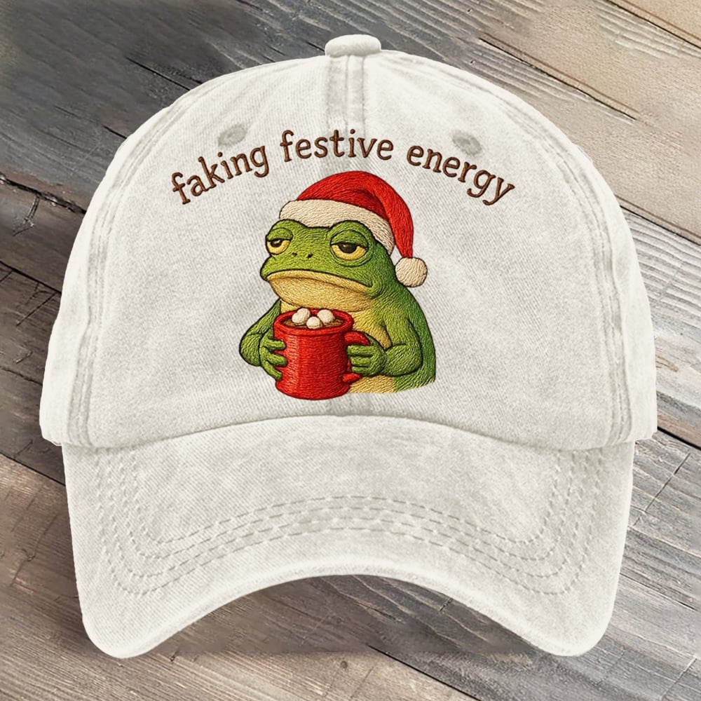Faking Festive Energy Frog Art Printed Cap