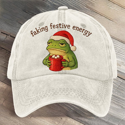 Faking Festive Energy Frog Art Printed Cap