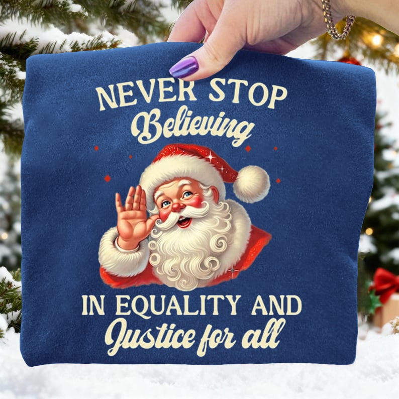 Don't Stop Believing In Equality Santas Portland Frog Christmas Art Print Sweatshirt