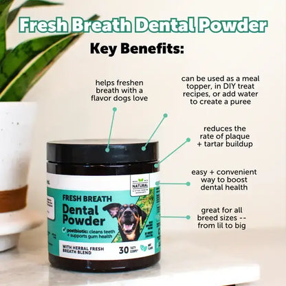 Breath Freshener and Teeth Cleaning Dental Care for Dogs, Plaque Tartar Remover with Natural, Clinically Studied Postbiotic - 30 Scoops