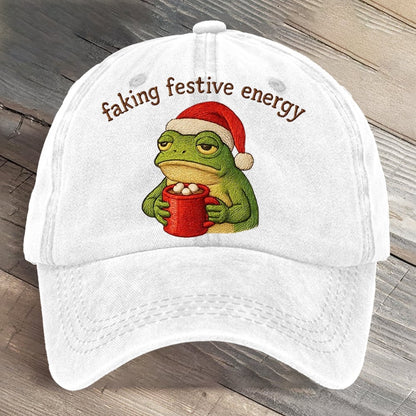 Faking Festive Energy Frog Art Printed Cap