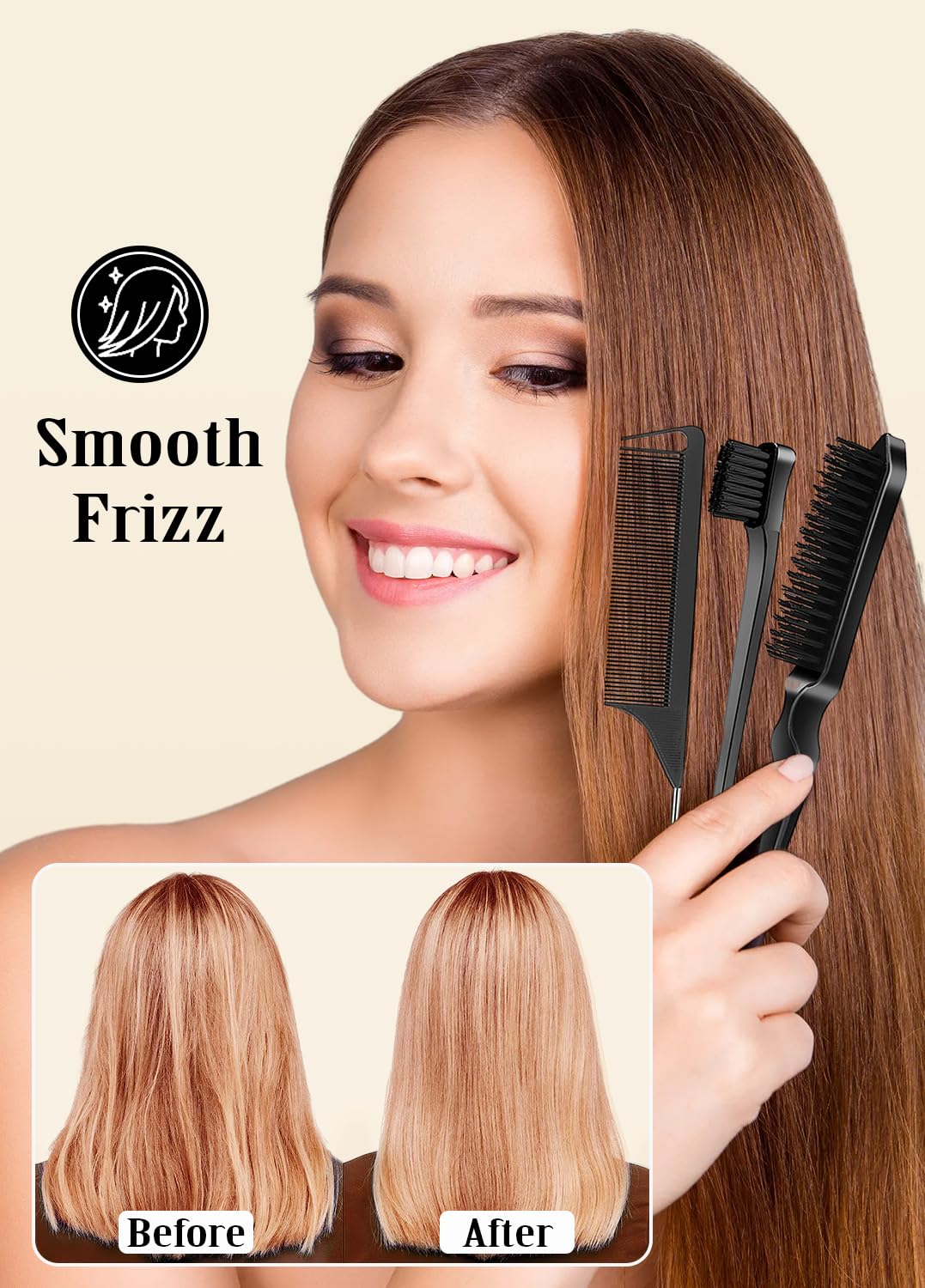 Slick Back Hair Brush & Hair Wax Stick Set - Tames Frizz & Smooths Flyaways - Sleek Ponytails, Buns, Edges - Styling Cream/Gel/Balm/Pomade Stick for Women - Styling Accessories for Girls & Kids