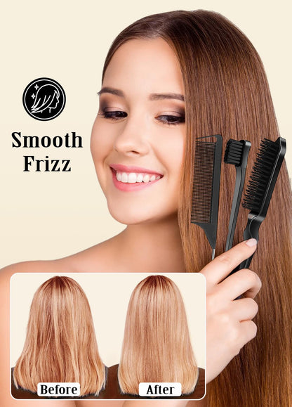 Slick Back Hair Brush & Hair Wax Stick Set - Tames Frizz & Smooths Flyaways - Sleek Ponytails, Buns, Edges - Styling Cream/Gel/Balm/Pomade Stick for Women - Styling Accessories for Girls & Kids