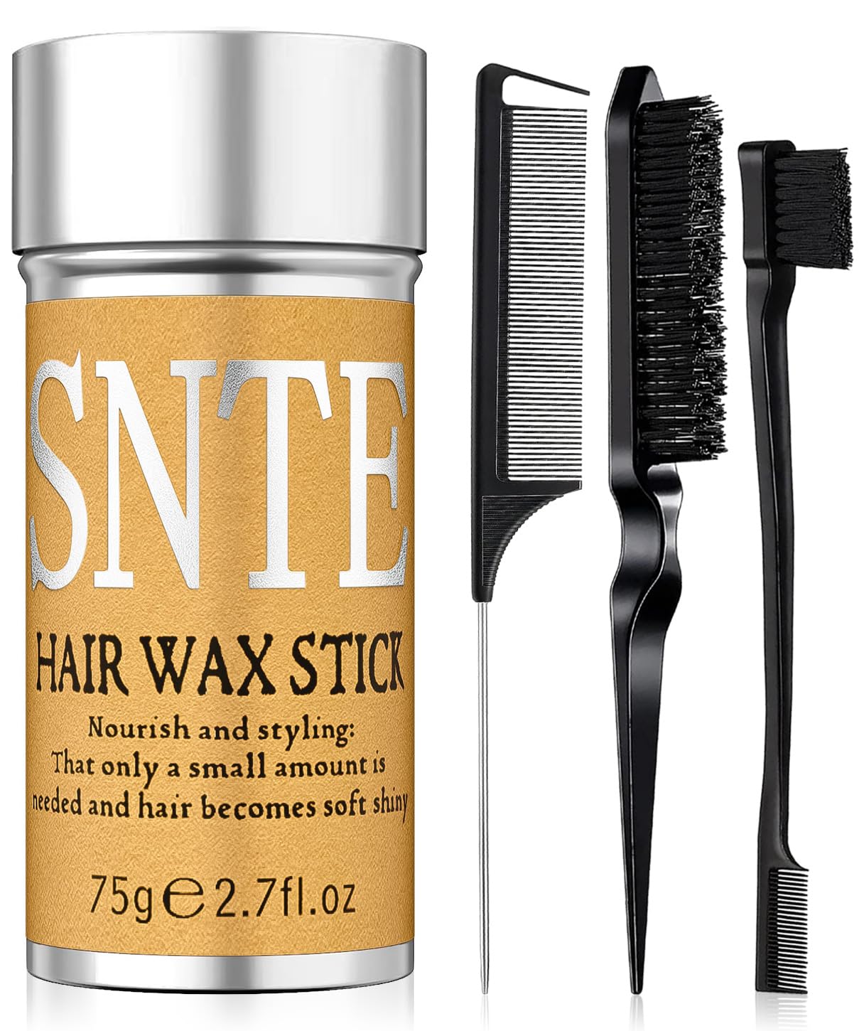Slick Back Hair Brush & Hair Wax Stick Set - Tames Frizz & Smooths Flyaways - Sleek Ponytails, Buns, Edges - Styling Cream/Gel/Balm/Pomade Stick for Women - Styling Accessories for Girls & Kids