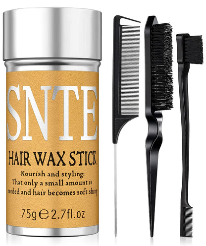 Slick Back Hair Brush & Hair Wax Stick Set - Tames Frizz & Smooths Flyaways - Sleek Ponytails, Buns, Edges - Styling Cream/Gel/Balm/Pomade Stick for Women - Styling Accessories for Girls & Kids