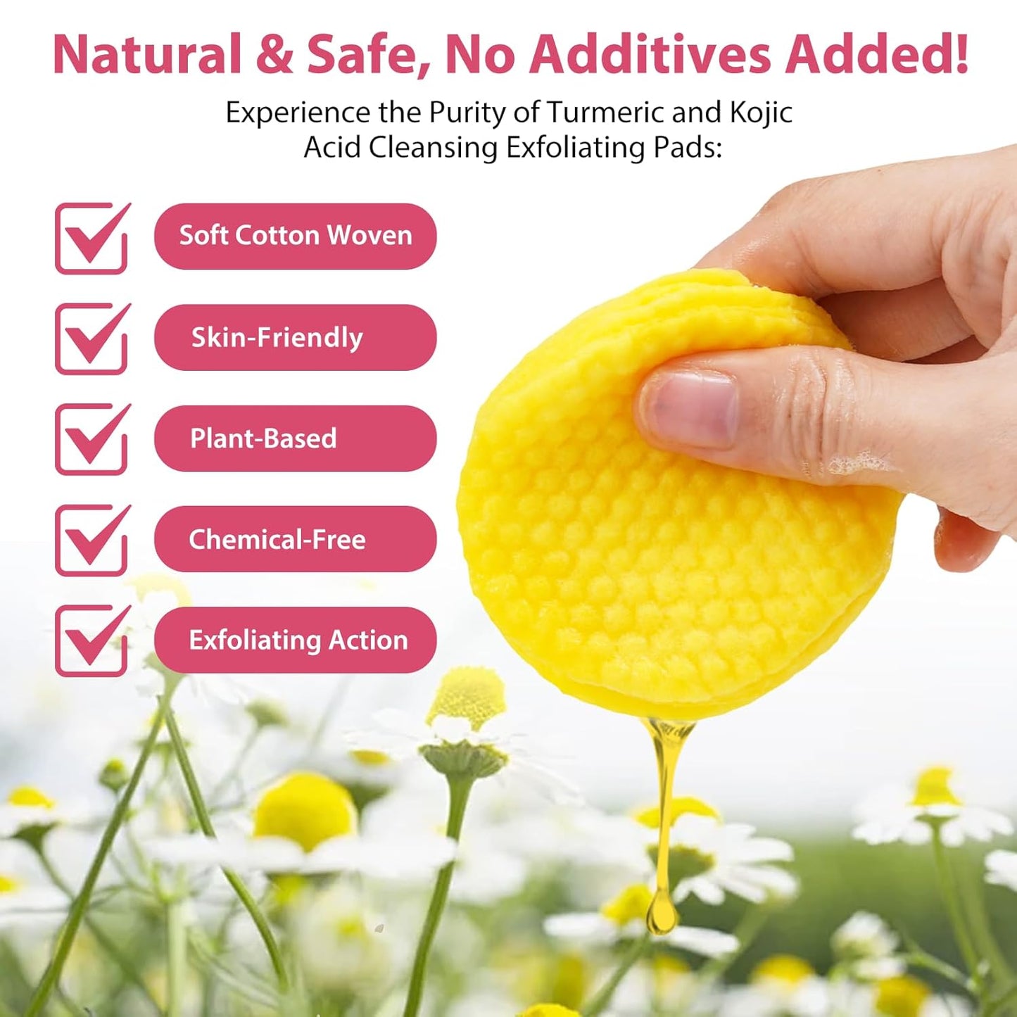 Turmeric Kojic Acid Cleansing Pads, 80pcs Kojic Acid and Turmeric Cleansing Pads with Vitamin B5, Vitamin C, Sugar for Face
