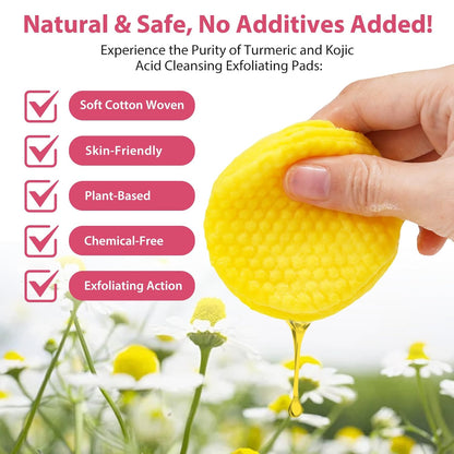 Turmeric Kojic Acid Cleansing Pads, 80pcs Kojic Acid and Turmeric Cleansing Pads with Vitamin B5, Vitamin C, Sugar for Face