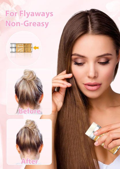 Slick Back Hair Brush & Hair Wax Stick Set - Tames Frizz & Smooths Flyaways - Sleek Ponytails, Buns, Edges - Styling Cream/Gel/Balm/Pomade Stick for Women - Styling Accessories for Girls & Kids