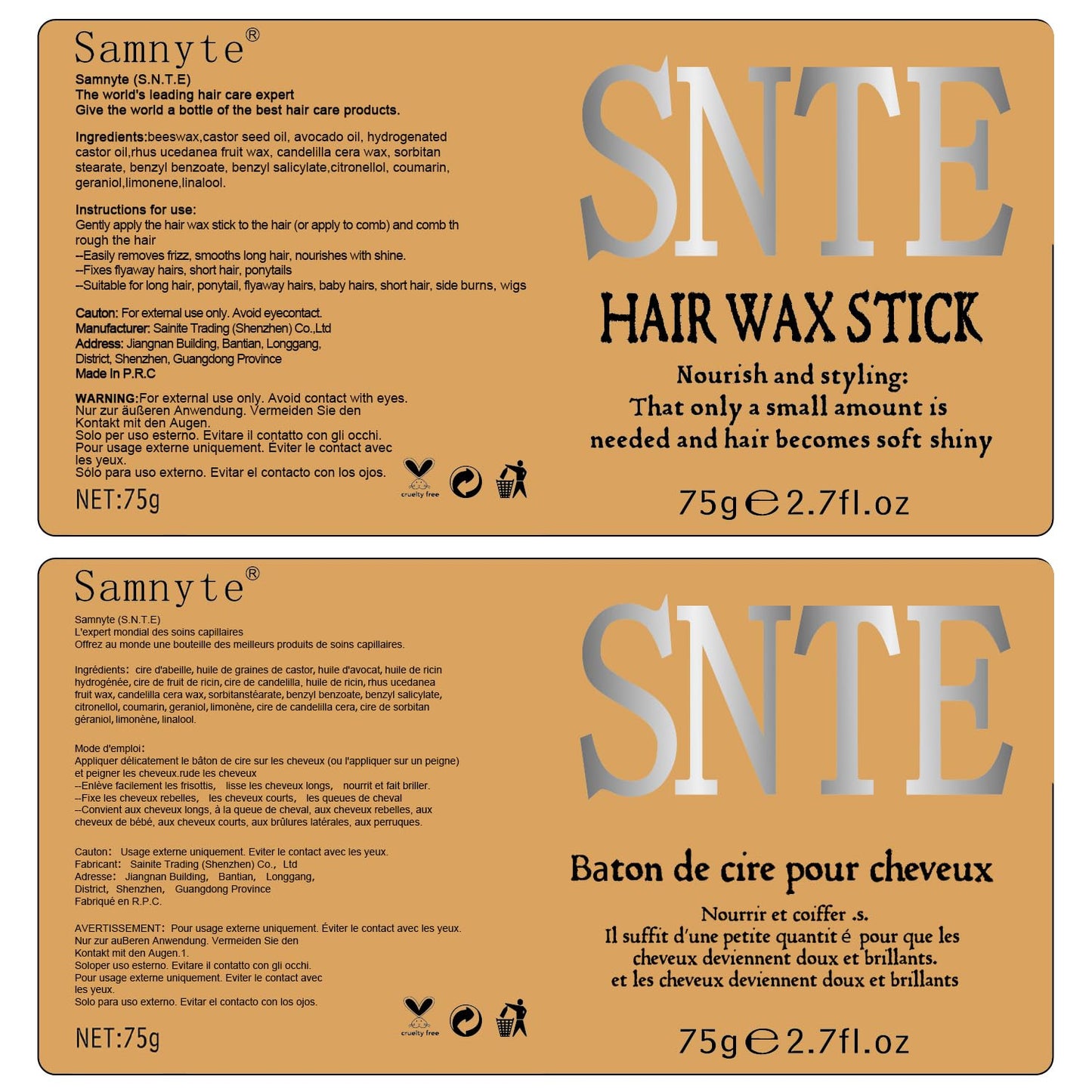 Slick Back Hair Brush & Hair Wax Stick Set - Tames Frizz & Smooths Flyaways - Sleek Ponytails, Buns, Edges - Styling Cream/Gel/Balm/Pomade Stick for Women - Styling Accessories for Girls & Kids