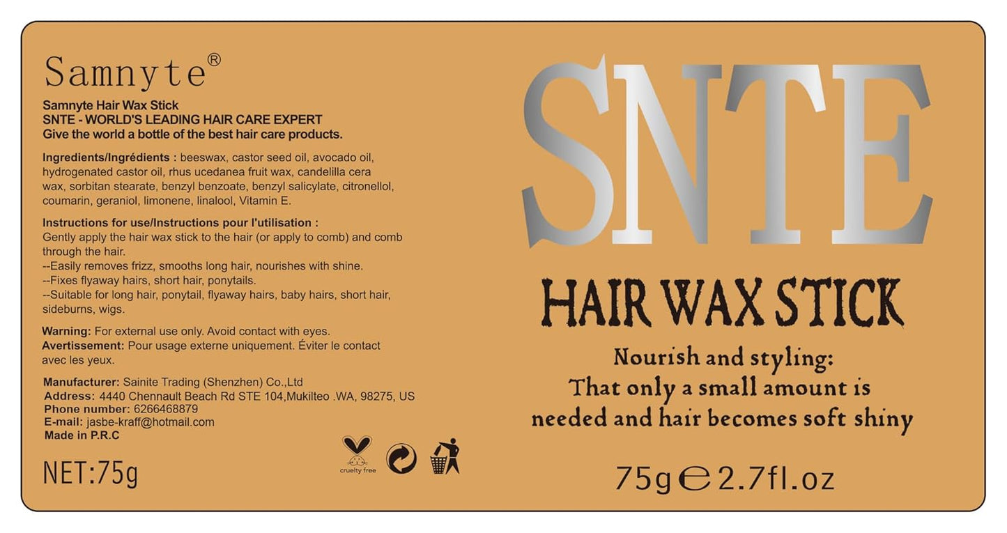 Slick Back Hair Brush & Hair Wax Stick Set - Tames Frizz & Smooths Flyaways - Sleek Ponytails, Buns, Edges - Styling Cream/Gel/Balm/Pomade Stick for Women - Styling Accessories for Girls & Kids