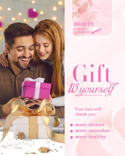 Slick Back Hair Brush & Hair Wax Stick Set - Tames Frizz & Smooths Flyaways - Sleek Ponytails, Buns, Edges - Styling Cream/Gel/Balm/Pomade Stick for Women - Styling Accessories for Girls & Kids