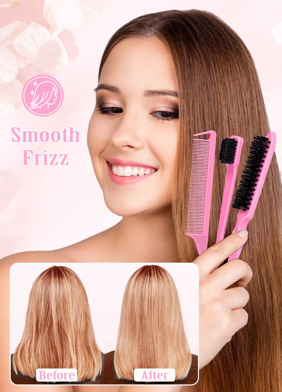 Slick Back Hair Brush & Hair Wax Stick Set - Tames Frizz & Smooths Flyaways - Sleek Ponytails, Buns, Edges - Styling Cream/Gel/Balm/Pomade Stick for Women - Styling Accessories for Girls & Kids