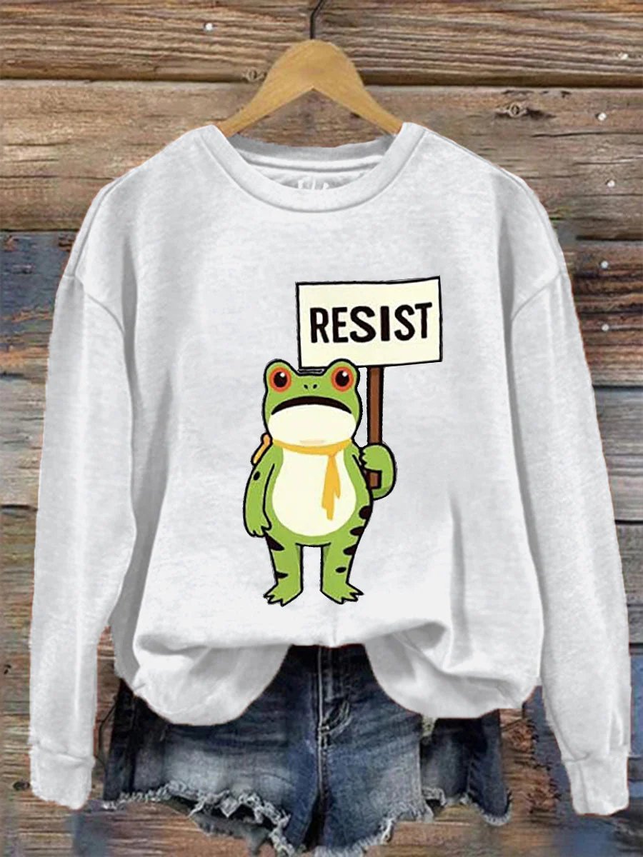 Women's Retro Resist Frog Printed Round Neck Sweatshirt