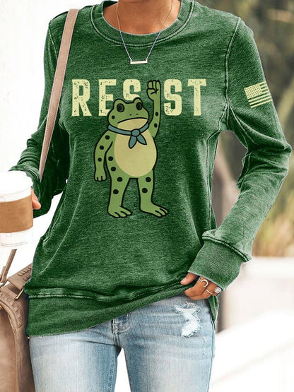 Women's Resist Frog Print Round Neck Sweatshirt