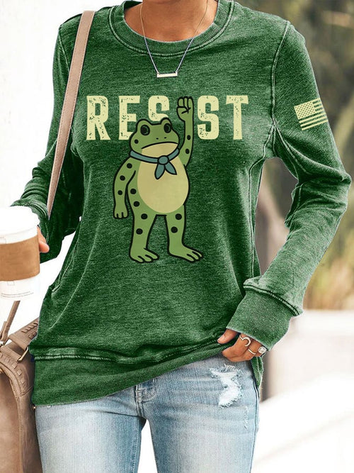 Women's Resist Frog Print Round Neck Sweatshirt