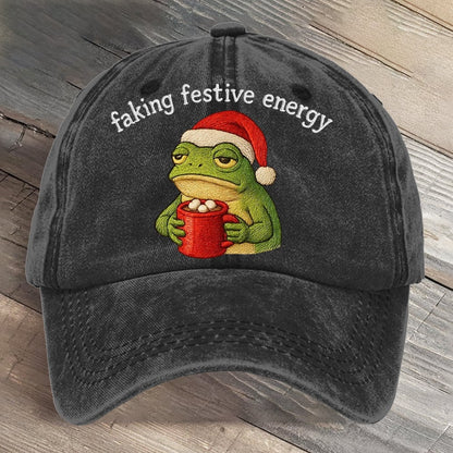 Faking Festive Energy Frog Art Printed Cap