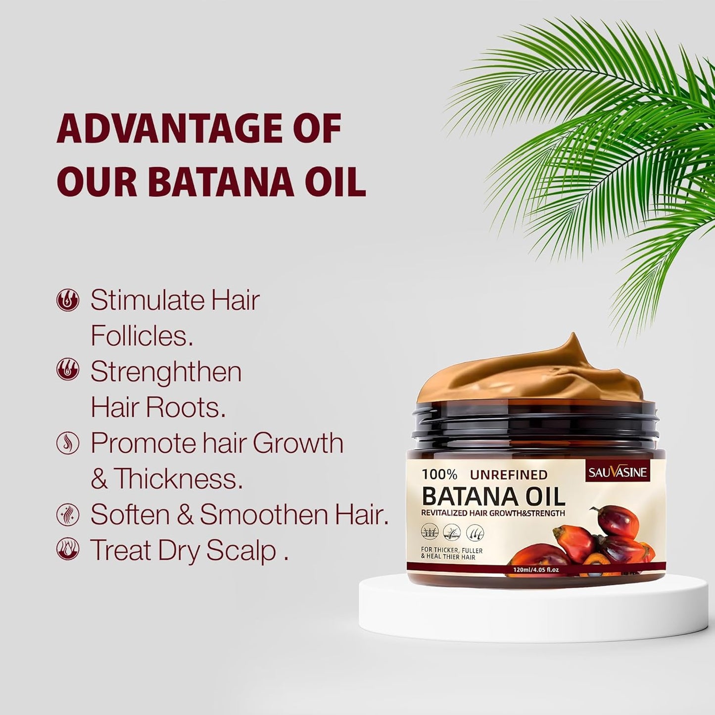 Batana Oil for Hair Growth – 100% Raw, Pure, Organic & Dr. Sebi Batana Oil – Unrefined Hair Treatment from Honduras – Boosts Thickness, Prevents Hair Loss for Men & Women – 4.05 Oz