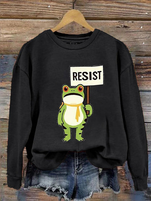 Women's Retro Resist Frog Printed Round Neck Sweatshirt