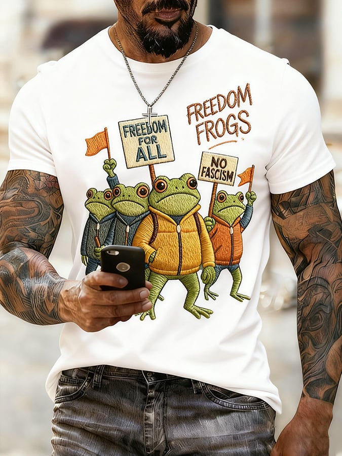 Men's Freedom for All, Freedom Frog, Against Fascism Vintage Graphic Print T-Shirt