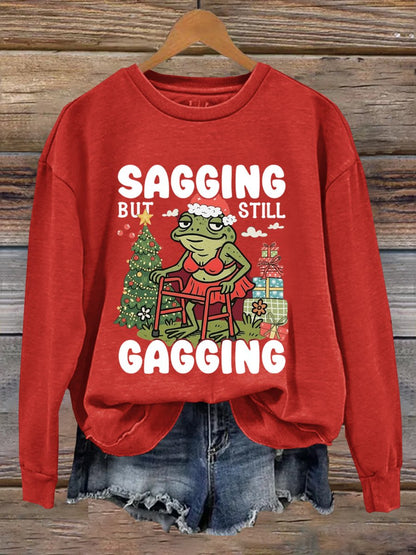 Sagging But Still Gagging Funny Frog Christmas Art Print Sweatshirt