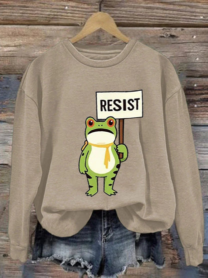 Women's Retro Resist Frog Printed Round Neck Sweatshirt