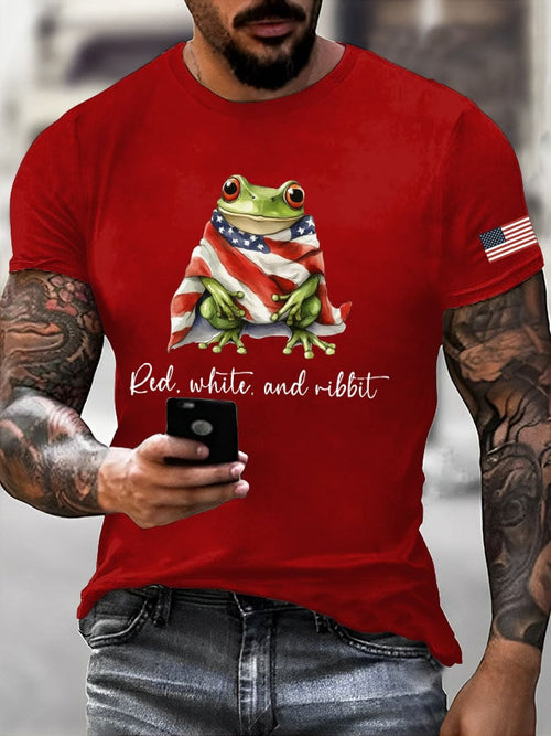 Men'S Red, White and Ribbit Frog Print T-Shirt